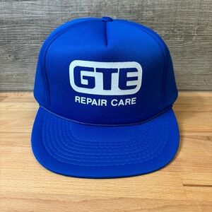 Vintage GTE Hat Cap Snapback Blue Trucker General Telephones Electronics